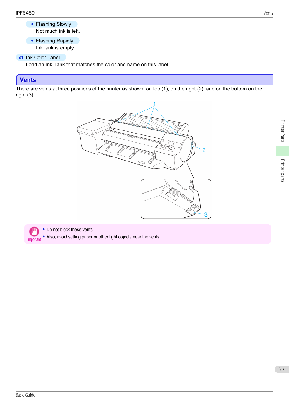 Vents | Canon imagePROGRAF iPF6450 User Manual | Page 77 / 159