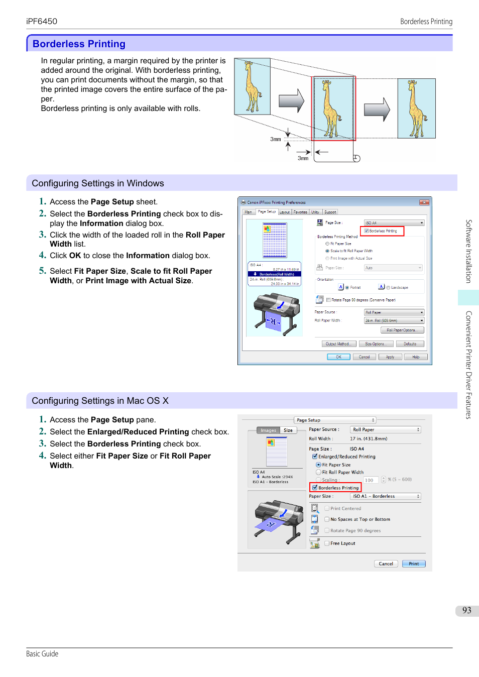 Borderless printing | Canon imagePROGRAF iPF6450 User Manual | Page 93 / 159