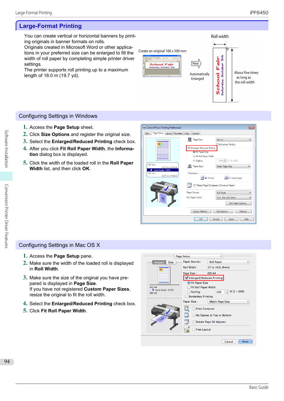 Large-format printing | Canon imagePROGRAF iPF6450 User Manual | Page 94 / 159