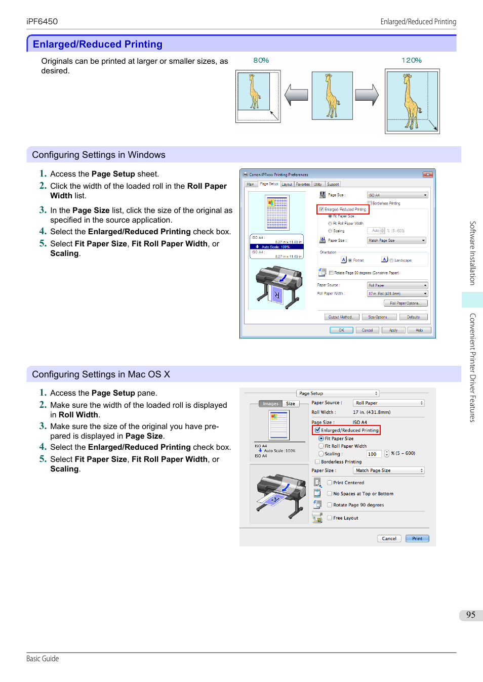Enlarged/reduced printing | Canon imagePROGRAF iPF6450 User Manual | Page 95 / 159
