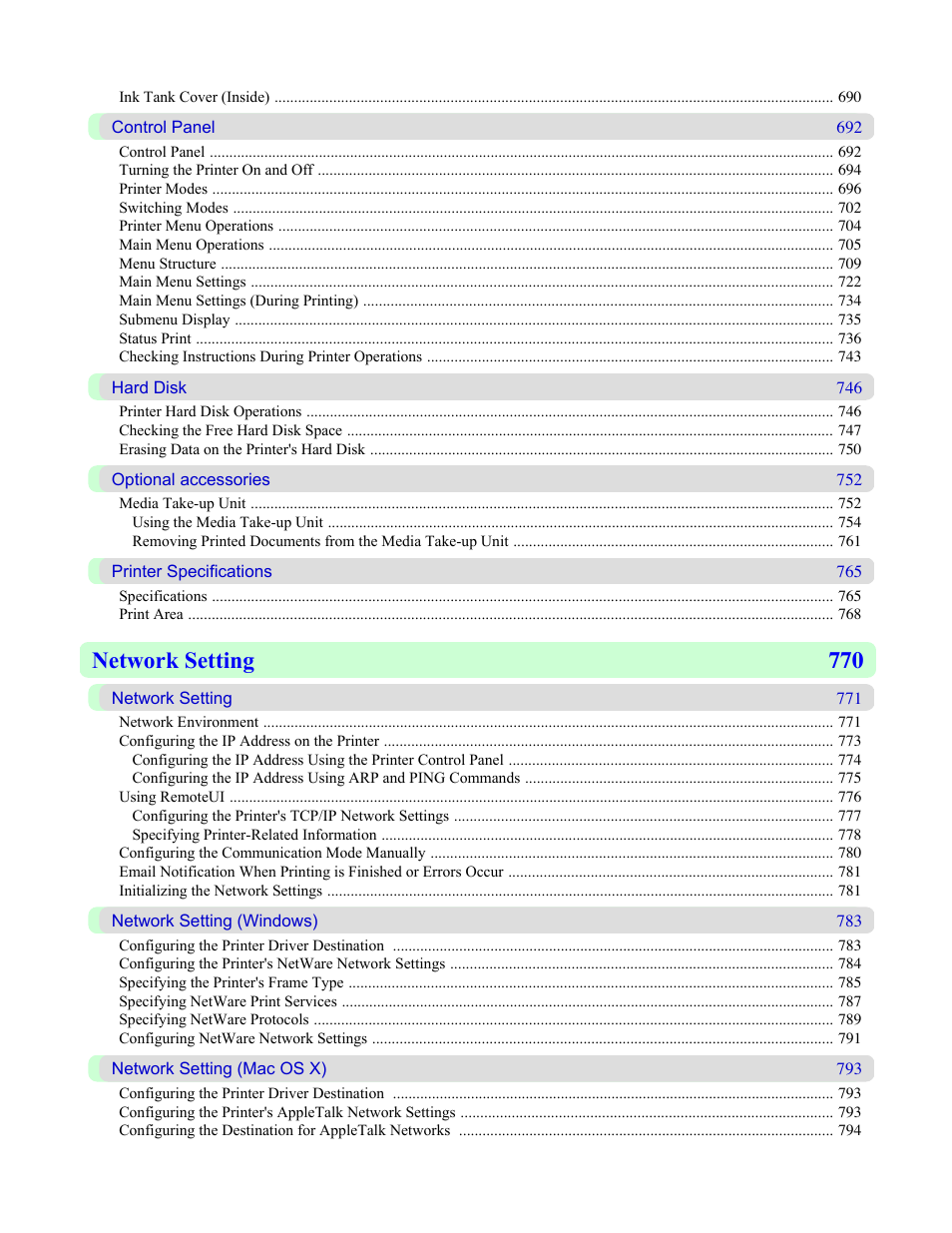 Network setting 770 | Canon imagePROGRAF iPF815 User Manual | Page 12 / 960