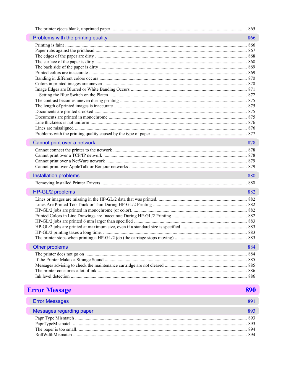 Error message 890 | Canon imagePROGRAF iPF815 User Manual | Page 14 / 960