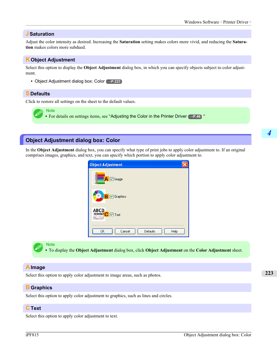 Object adjustment dialog box: color | Canon imagePROGRAF iPF815 User Manual | Page 239 / 960
