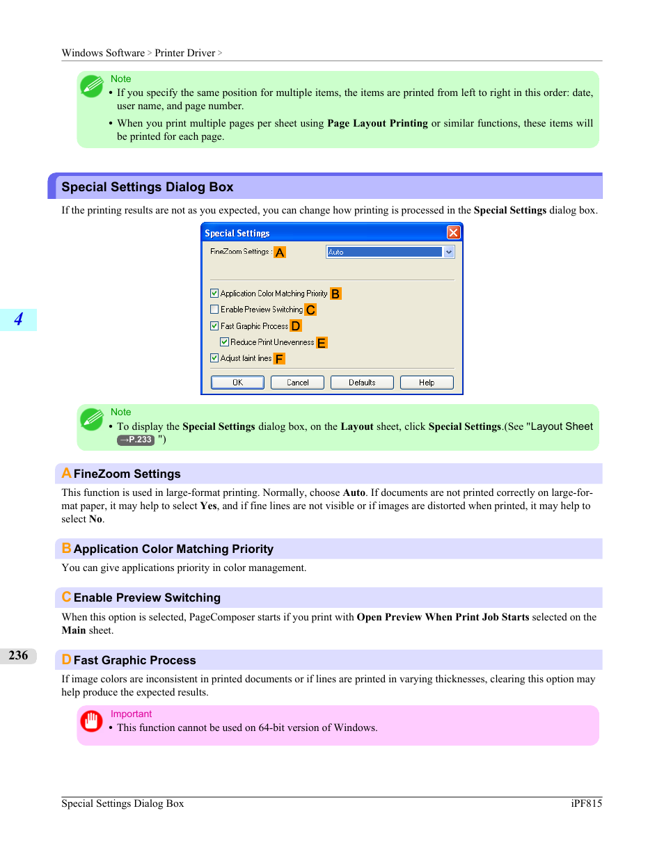 Special settings dialog box, P.236 | Canon imagePROGRAF iPF815 User Manual | Page 252 / 960