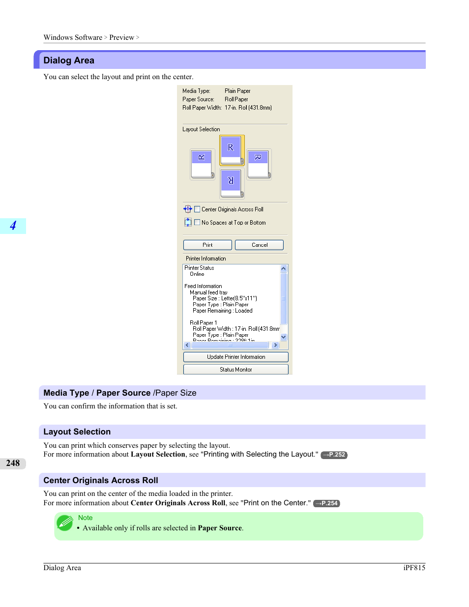 Dialog area | Canon imagePROGRAF iPF815 User Manual | Page 264 / 960