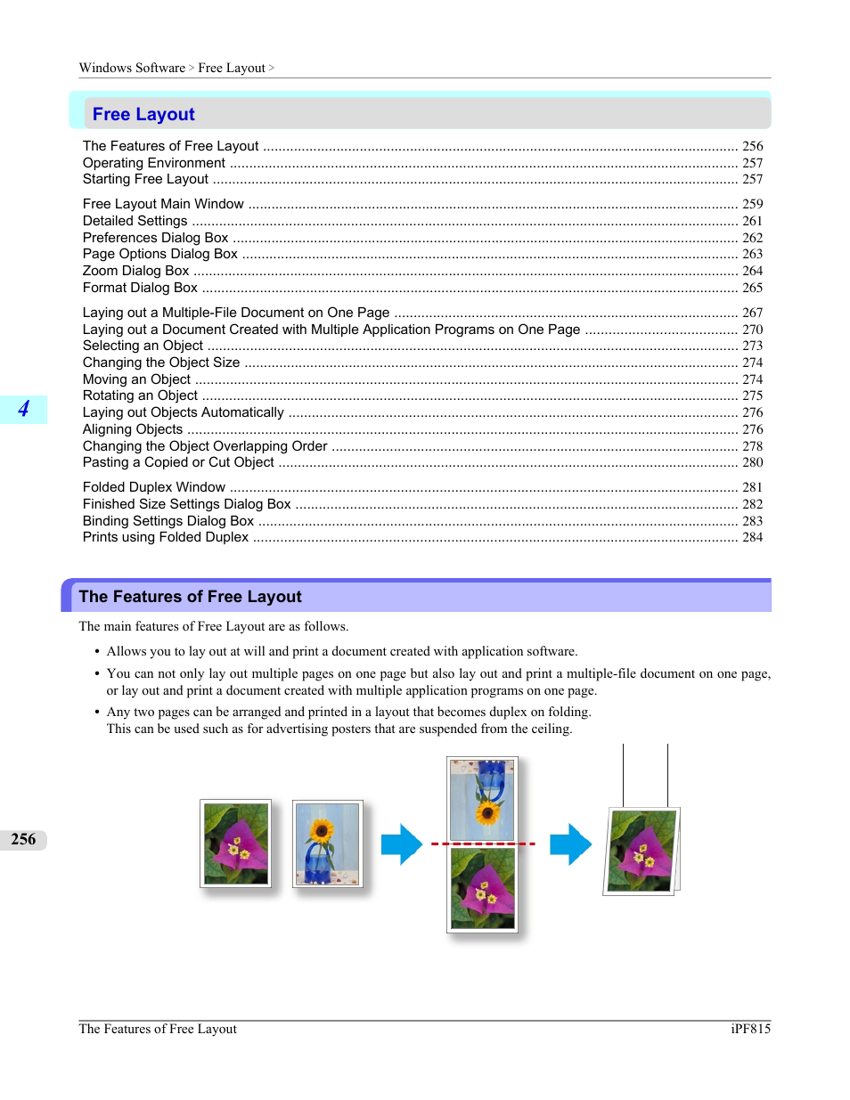 Free layout, The features of free layout, P.256 | Canon imagePROGRAF iPF815 User Manual | Page 272 / 960