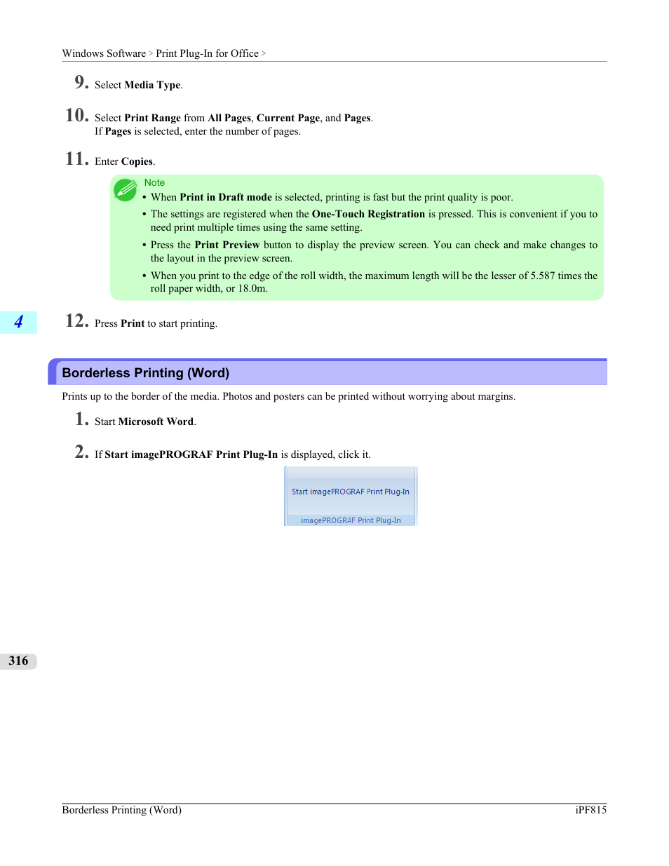 Borderless printing (word) | Canon imagePROGRAF iPF815 User Manual | Page 332 / 960