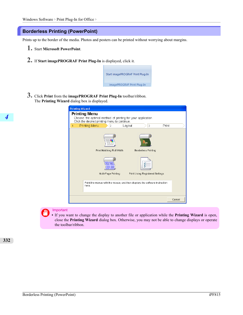 Borderless printing (powerpoint) | Canon imagePROGRAF iPF815 User Manual | Page 348 / 960