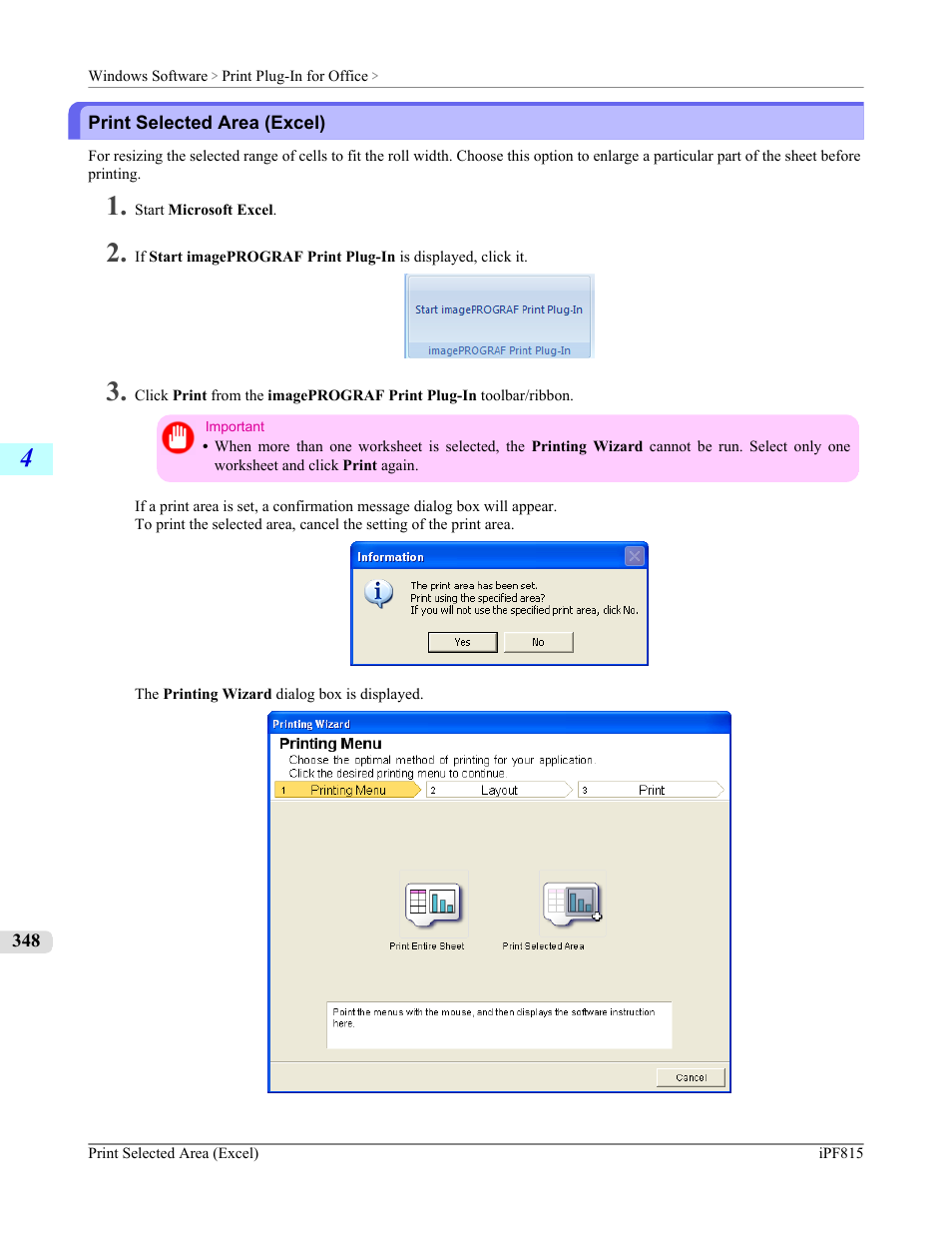 Print selected area (excel) | Canon imagePROGRAF iPF815 User Manual | Page 364 / 960