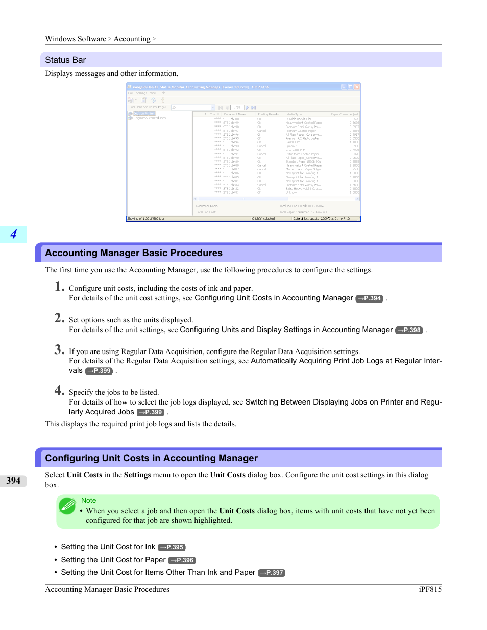 Accounting manager basic procedures, Configuring unit costs in accounting manager | Canon imagePROGRAF iPF815 User Manual | Page 410 / 960
