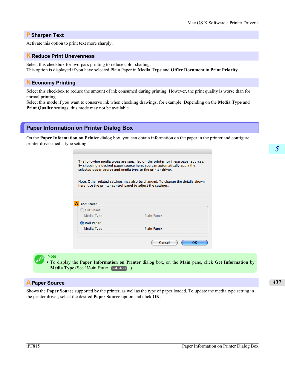 Paper information on printer dialog box, P.437 | Canon imagePROGRAF iPF815 User Manual | Page 453 / 960