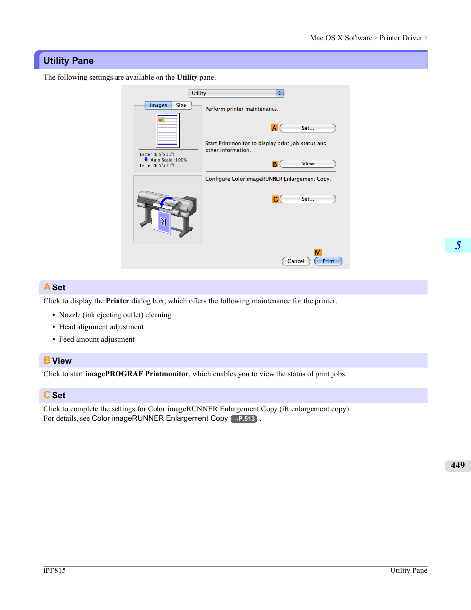 Utility pane, P.449 | Canon imagePROGRAF iPF815 User Manual | Page 465 / 960