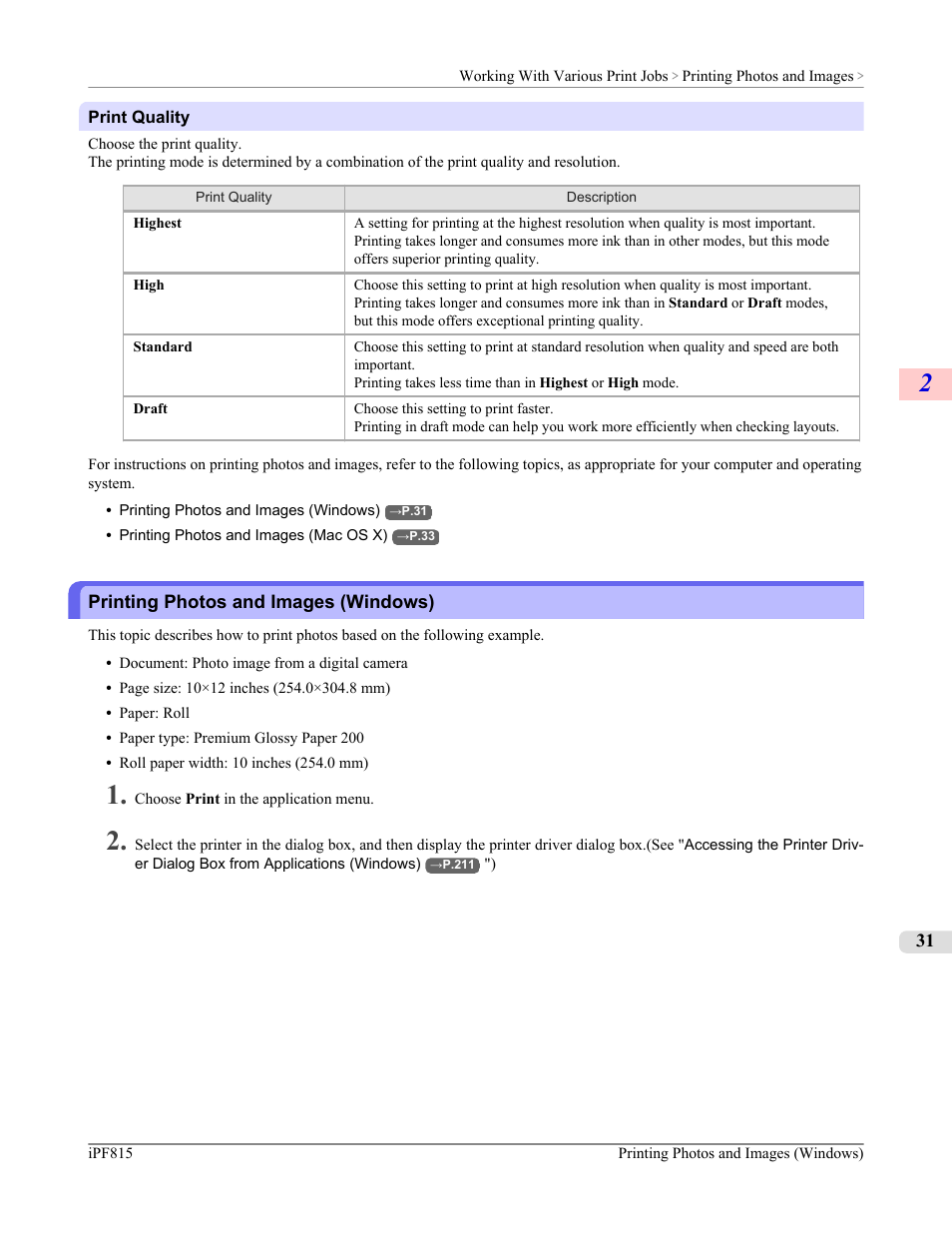 Printing photos and images (windows) | Canon imagePROGRAF iPF815 User Manual | Page 47 / 960