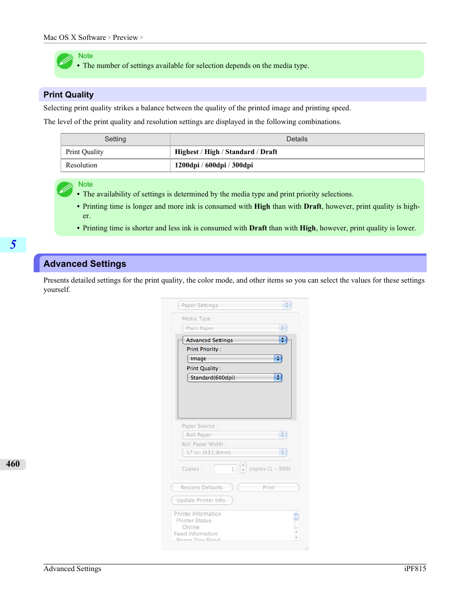 Advanced settings, P.460 | Canon imagePROGRAF iPF815 User Manual | Page 476 / 960