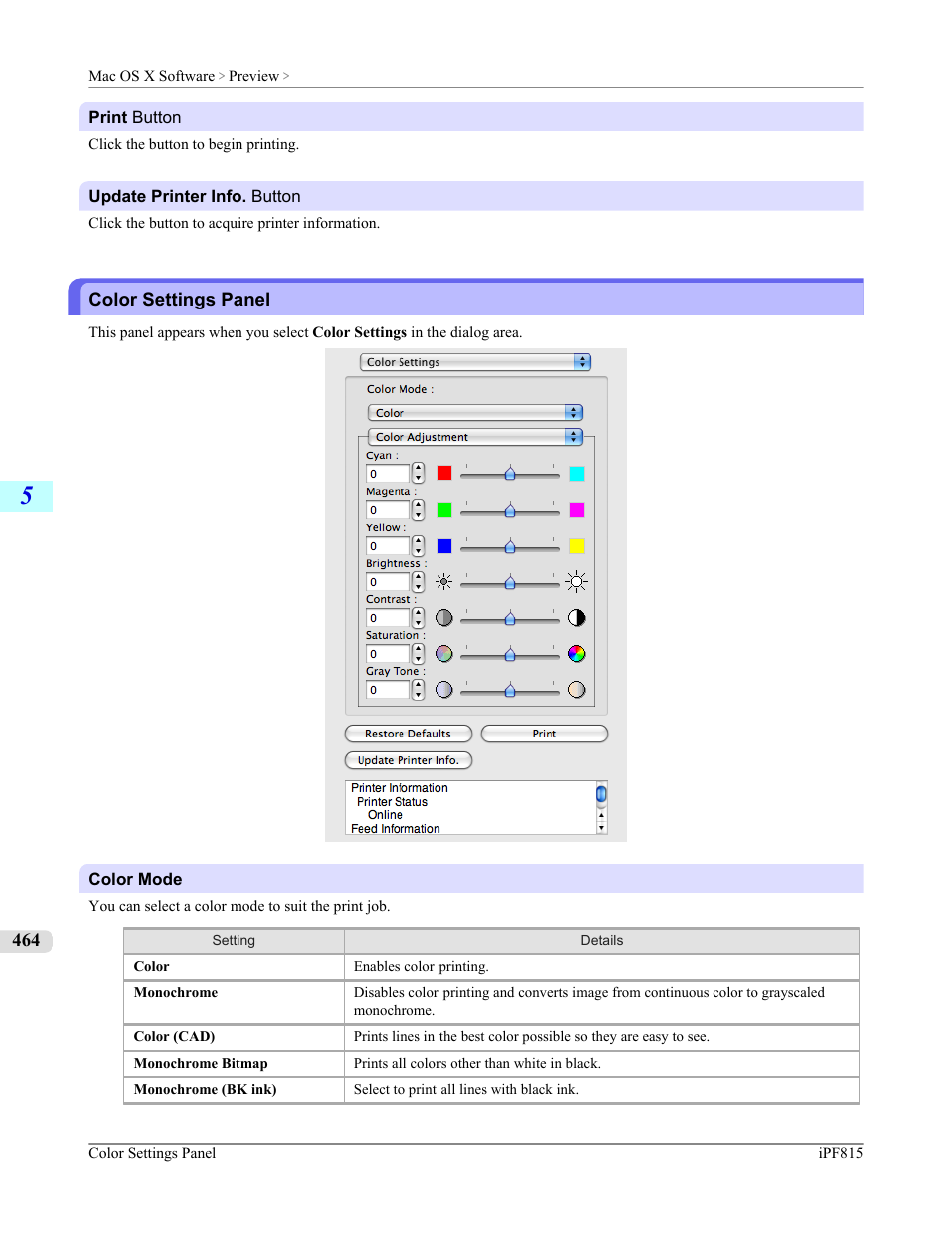 Color settings panel | Canon imagePROGRAF iPF815 User Manual | Page 480 / 960