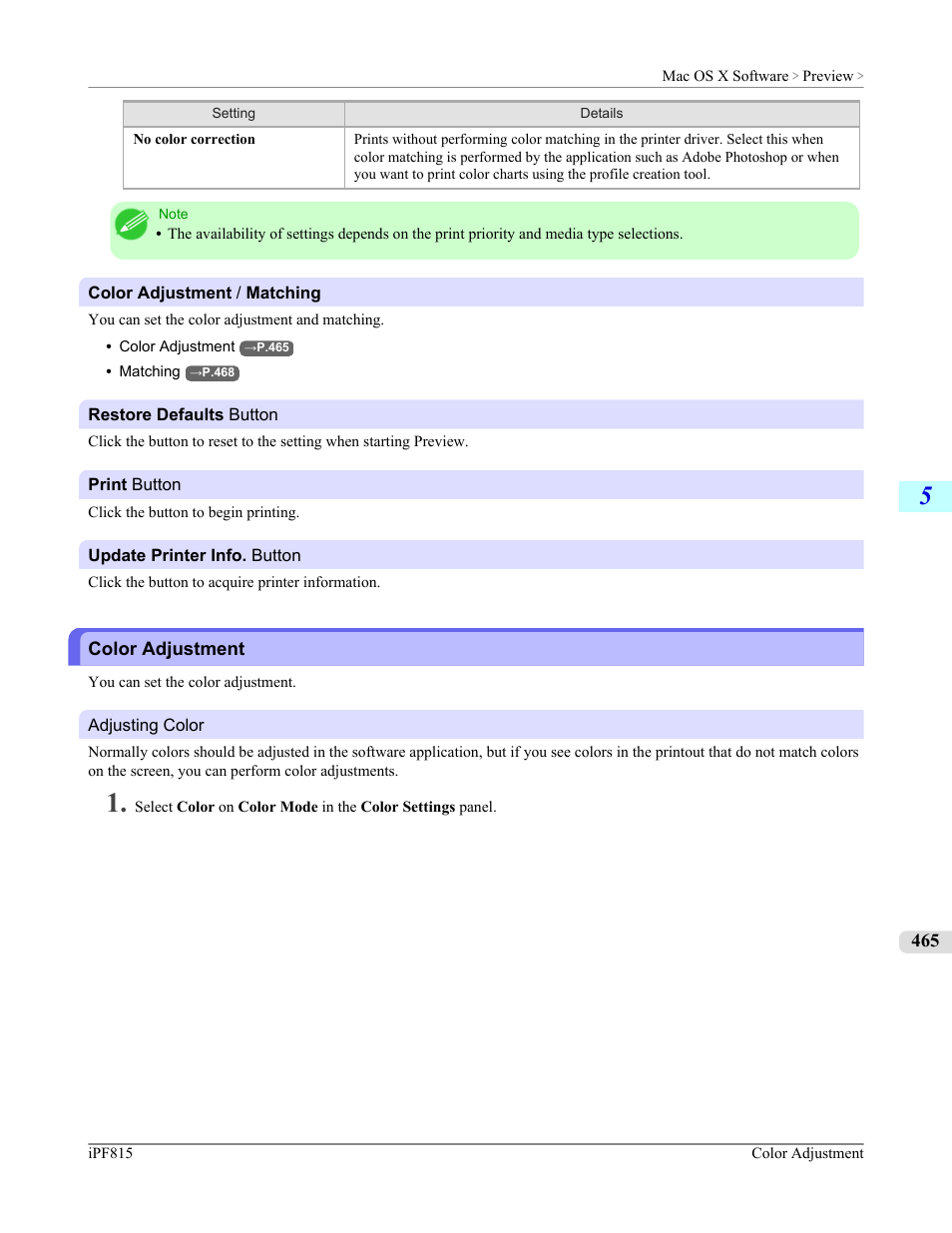Color adjustment | Canon imagePROGRAF iPF815 User Manual | Page 481 / 960