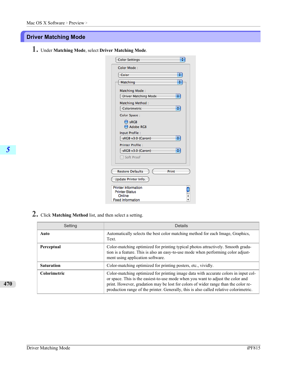 Driver matching mode, P.470 | Canon imagePROGRAF iPF815 User Manual | Page 486 / 960
