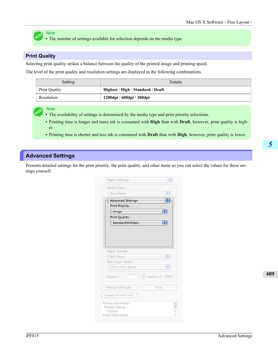 Advanced settings, P.489 | Canon imagePROGRAF iPF815 User Manual | Page 505 / 960