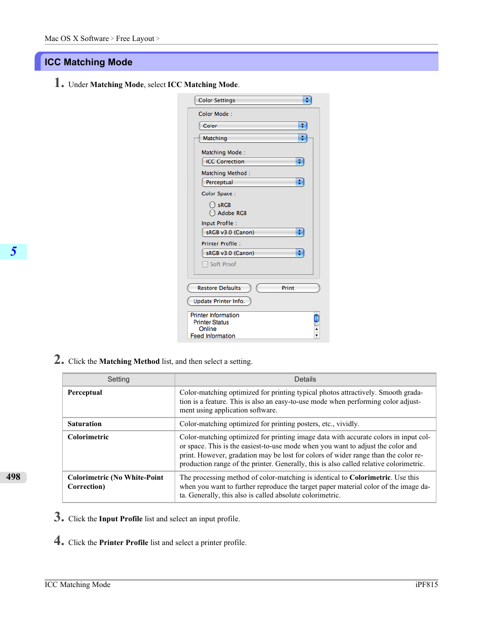 Icc matching mode, P.498 | Canon imagePROGRAF iPF815 User Manual | Page 514 / 960