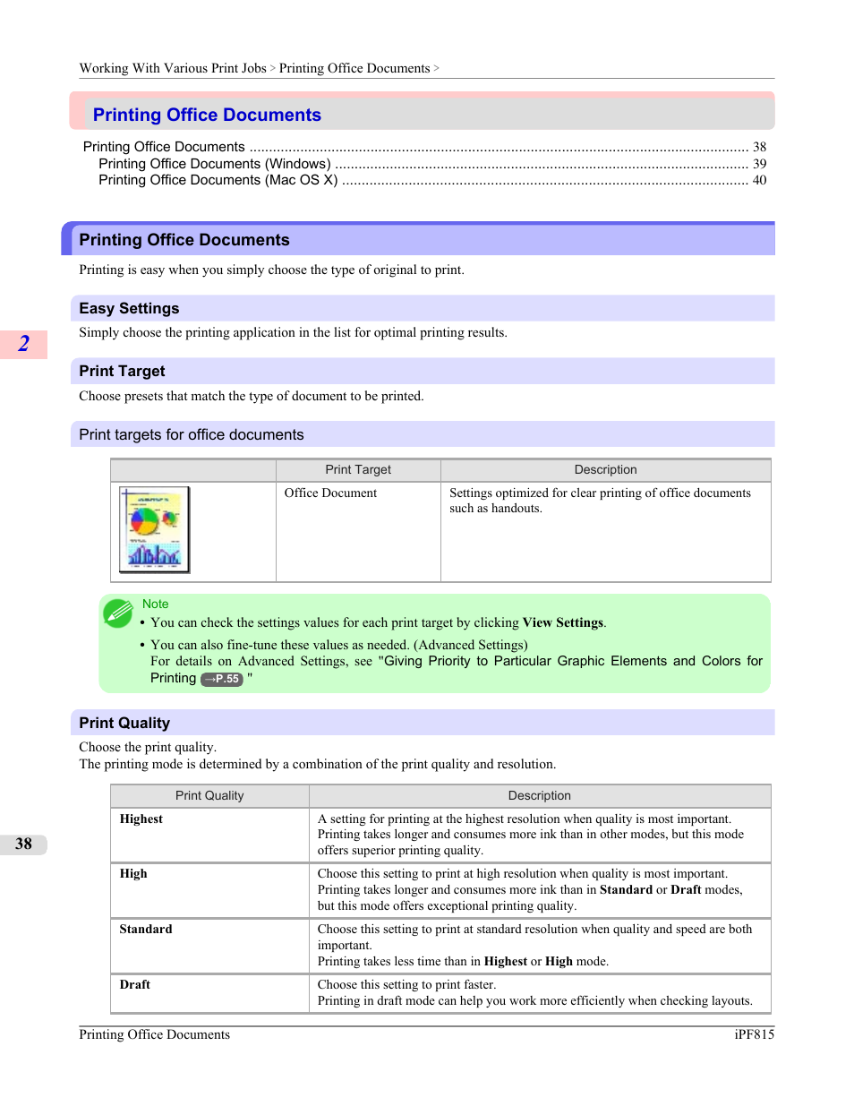 Printing office documents | Canon imagePROGRAF iPF815 User Manual | Page 54 / 960