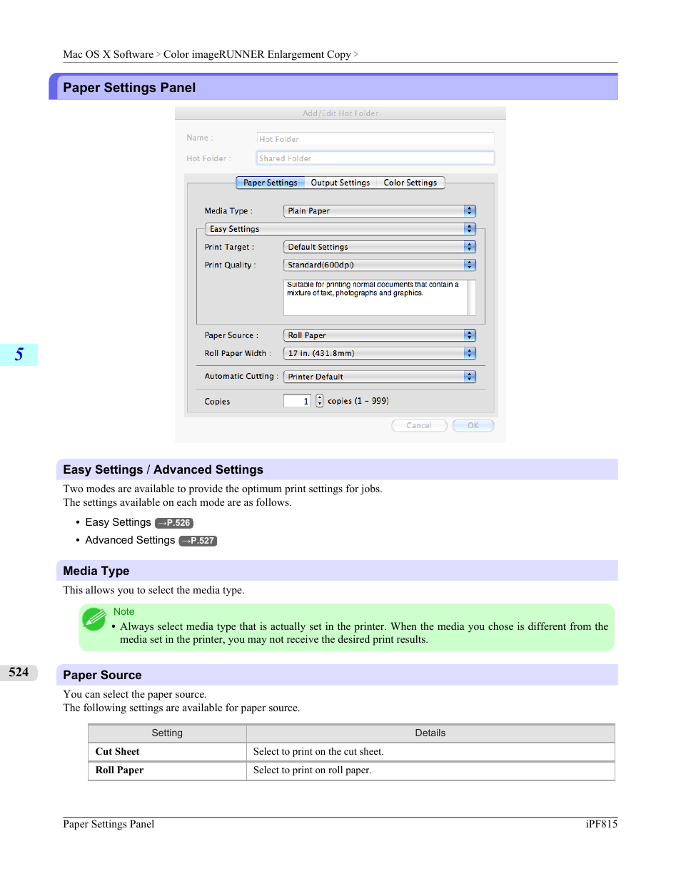 Paper settings panel, P.524 | Canon imagePROGRAF iPF815 User Manual | Page 540 / 960