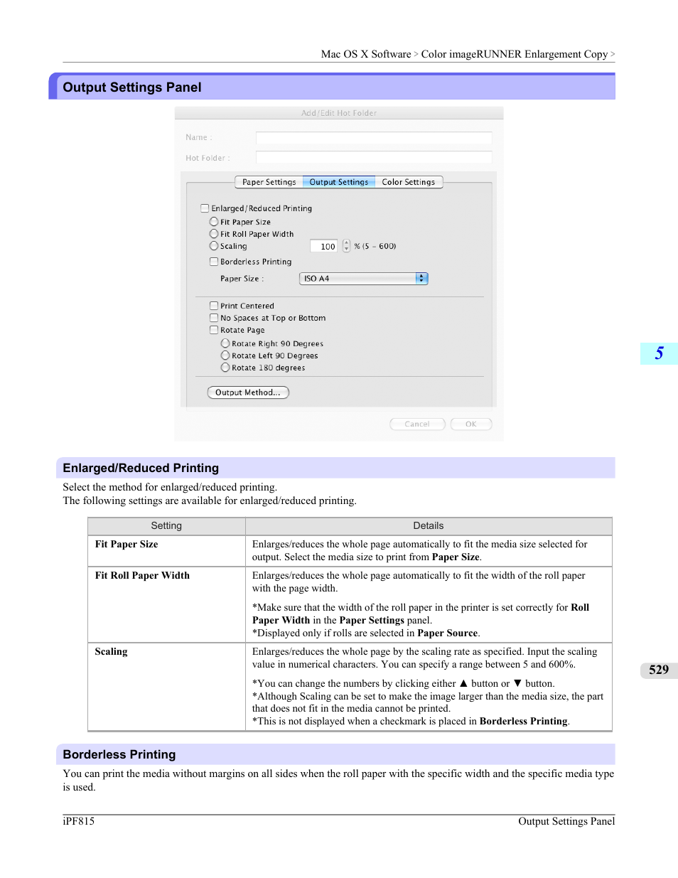 Output settings panel, P.529 | Canon imagePROGRAF iPF815 User Manual | Page 545 / 960