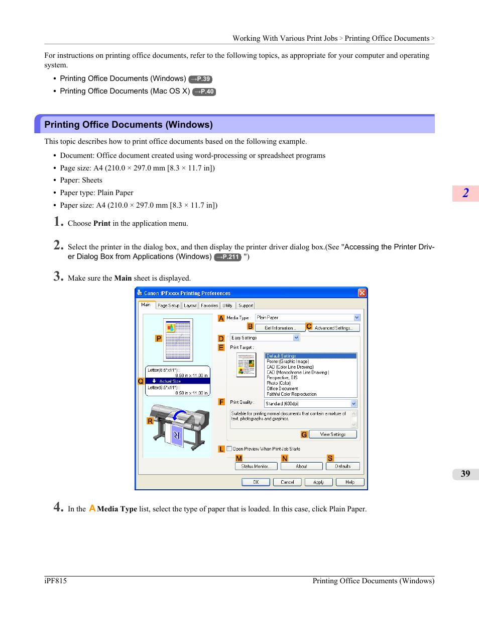 Printing office documents (windows) | Canon imagePROGRAF iPF815 User Manual | Page 55 / 960