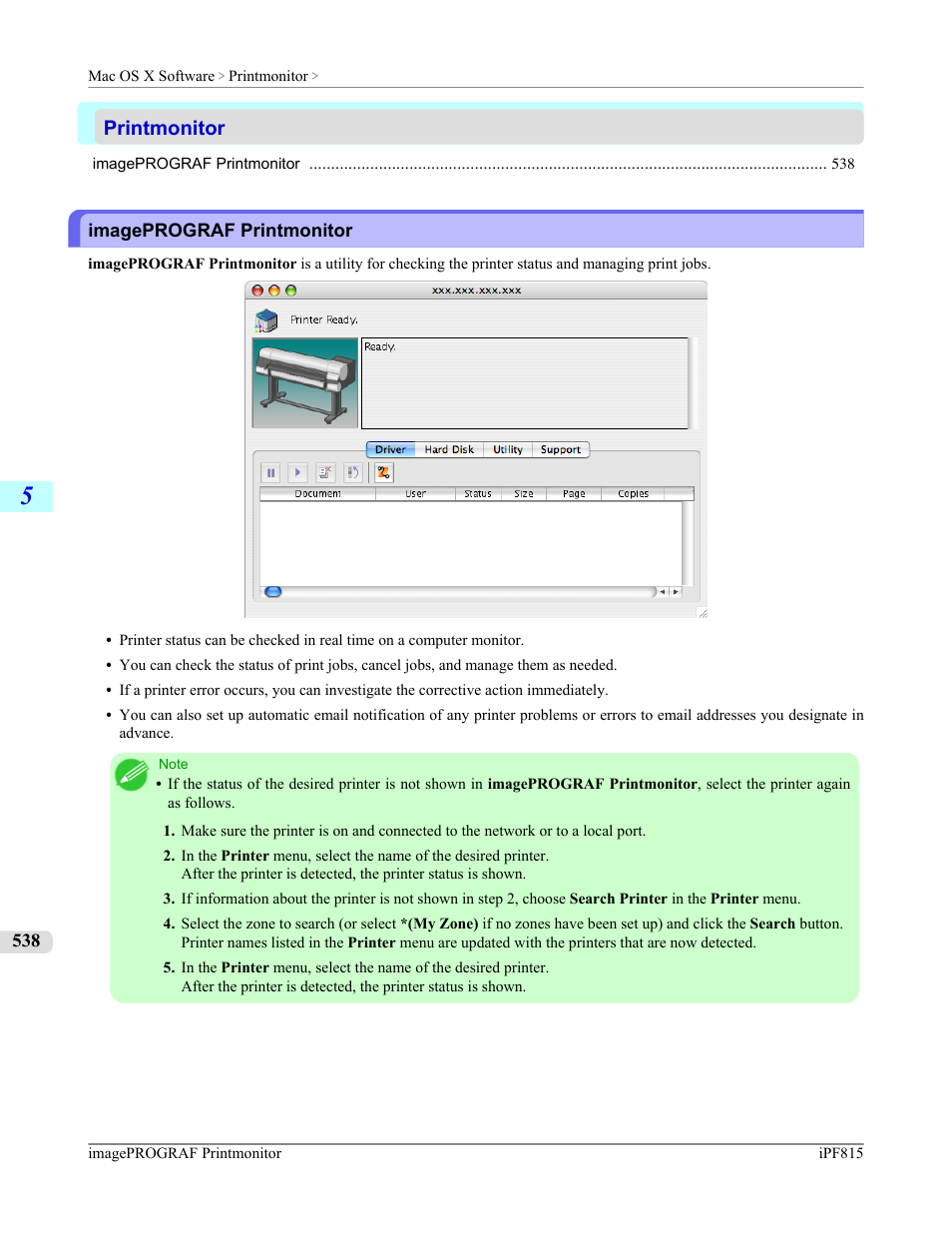 Printmonitor, Imageprograf printmonitor | Canon imagePROGRAF iPF815 User Manual | Page 554 / 960