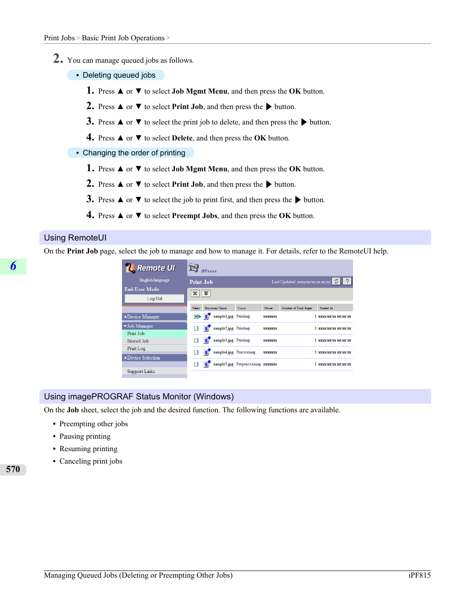 Remoteui, P.570, Imageprograf status monitor (windows) | Canon imagePROGRAF iPF815 User Manual | Page 586 / 960