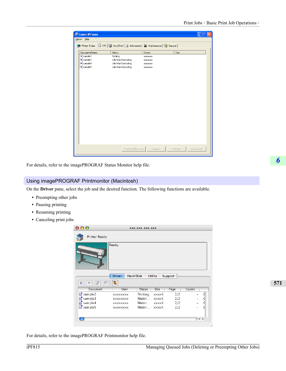 Imageprograf printmonitor (macintosh), P.571 | Canon imagePROGRAF iPF815 User Manual | Page 587 / 960