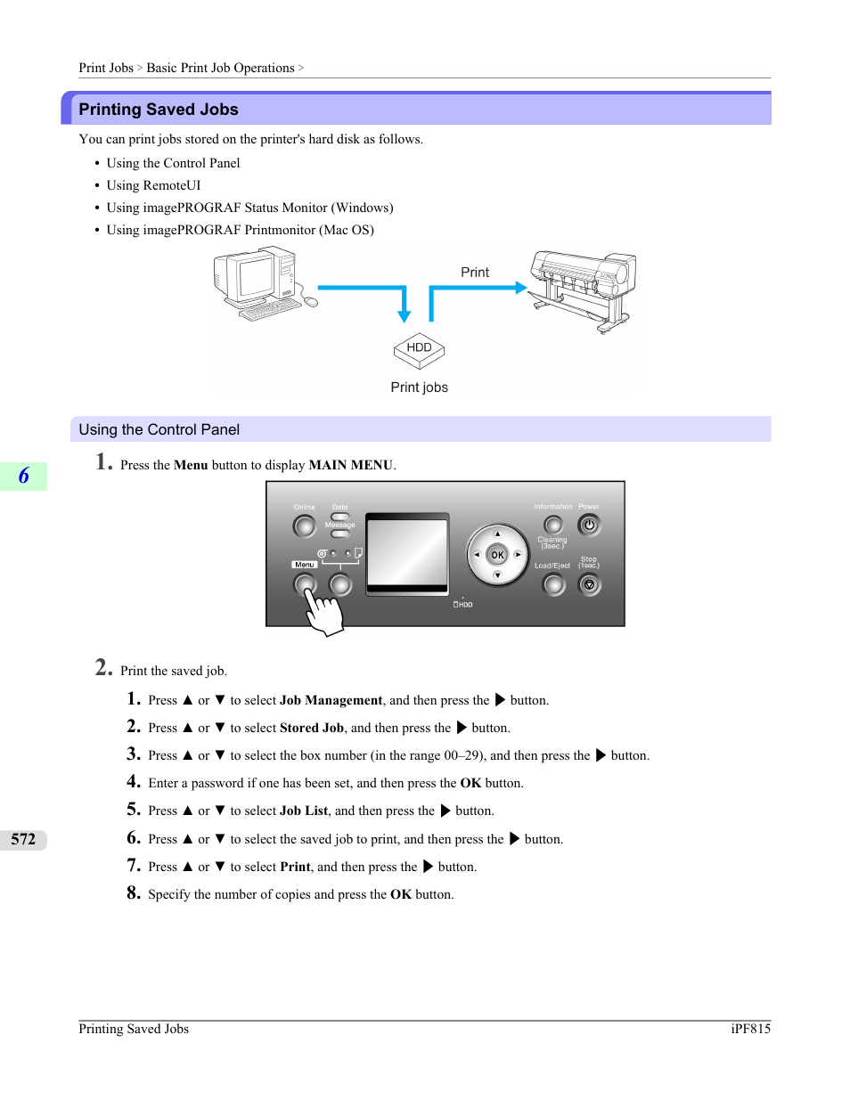 Printing saved jobs | Canon imagePROGRAF iPF815 User Manual | Page 588 / 960