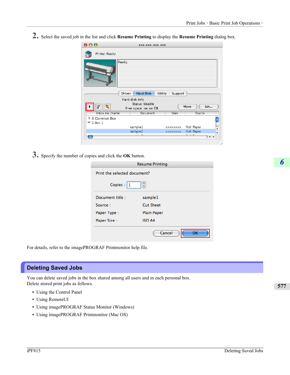 Deleting saved jobs | Canon imagePROGRAF iPF815 User Manual | Page 593 / 960