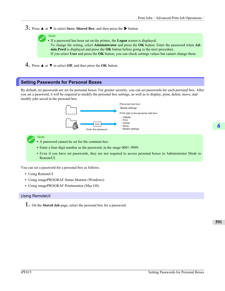 Setting passwords for personal boxes | Canon imagePROGRAF iPF815 User Manual | Page 607 / 960