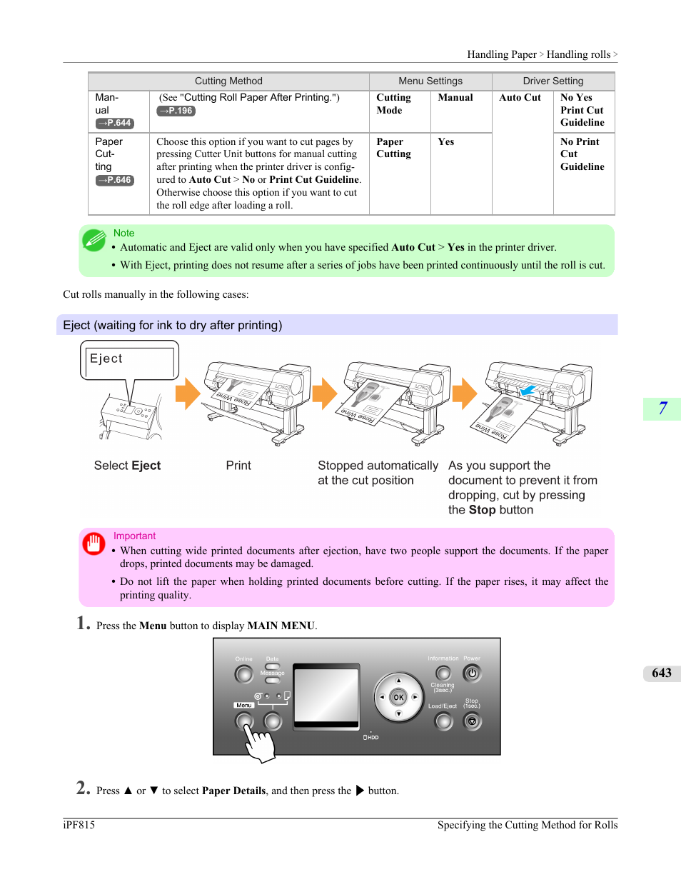 Eject, P.643 | Canon imagePROGRAF iPF815 User Manual | Page 659 / 960