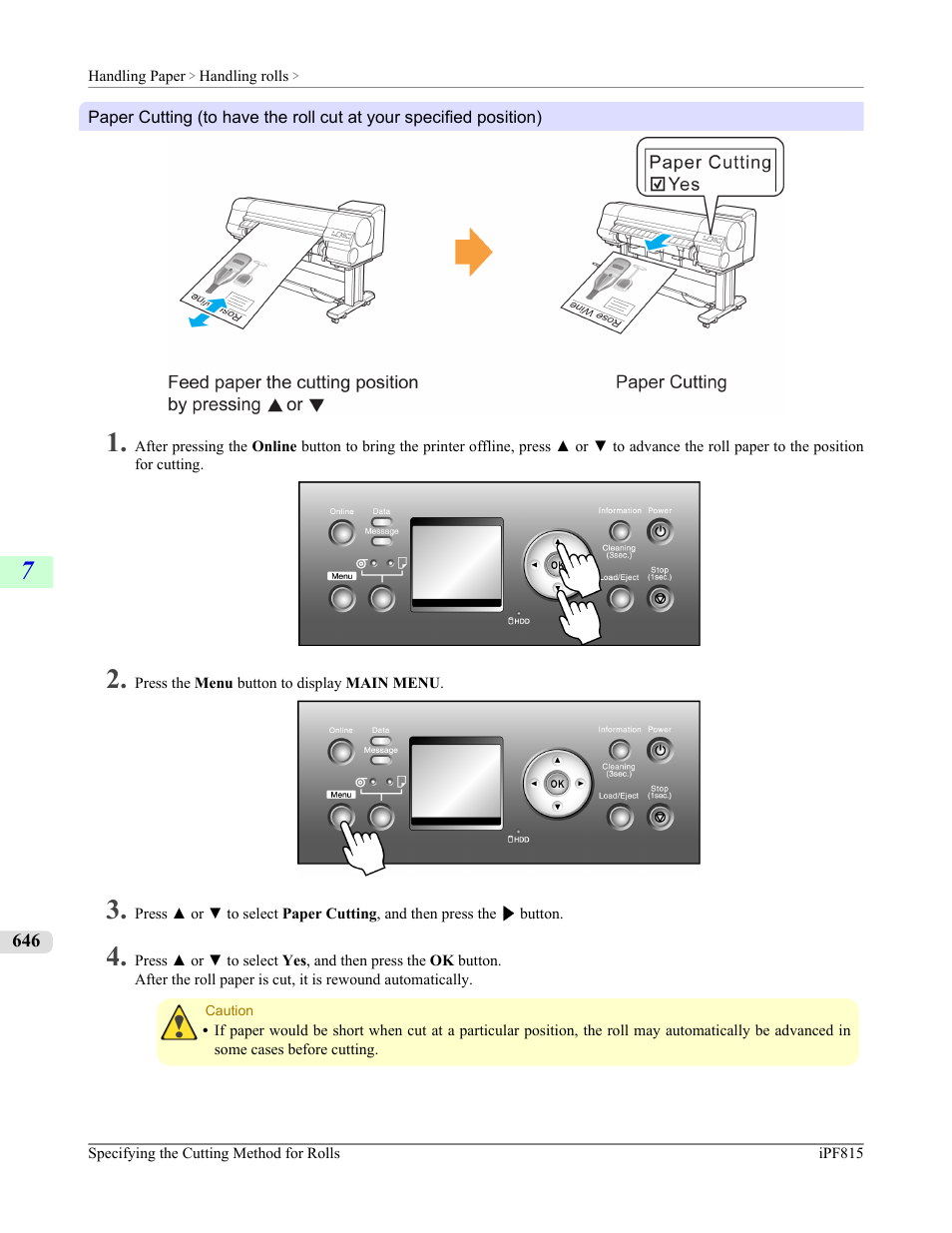 Paper cut- ting, P.646 | Canon imagePROGRAF iPF815 User Manual | Page 662 / 960