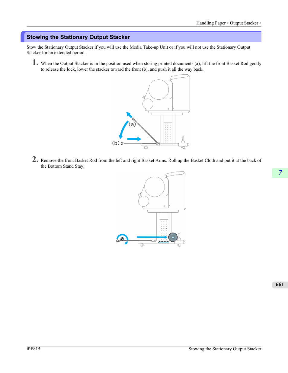 Stowing the stationary output stacker | Canon imagePROGRAF iPF815 User Manual | Page 677 / 960