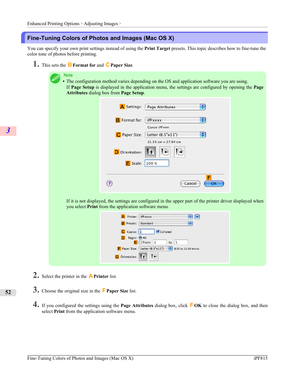 Fine-tuning colors of photos and images (mac os x), P.52 | Canon imagePROGRAF iPF815 User Manual | Page 68 / 960