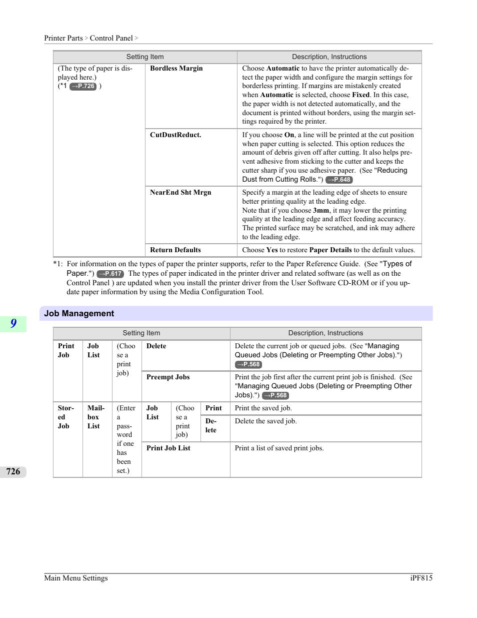 See " job management ."), P.726 | Canon imagePROGRAF iPF815 User Manual | Page 742 / 960