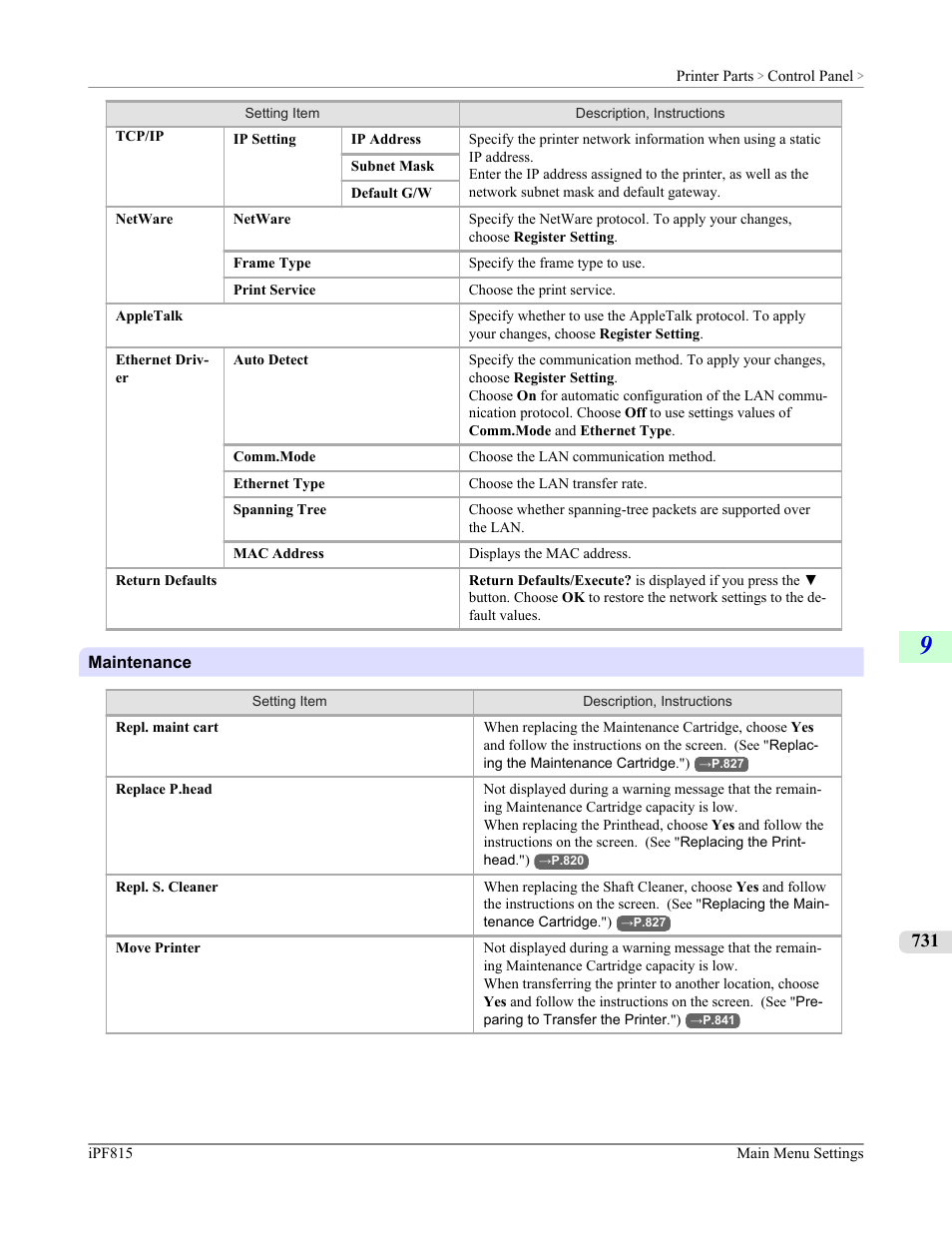 Er. (see " maintenance ."), P.731 | Canon imagePROGRAF iPF815 User Manual | Page 747 / 960