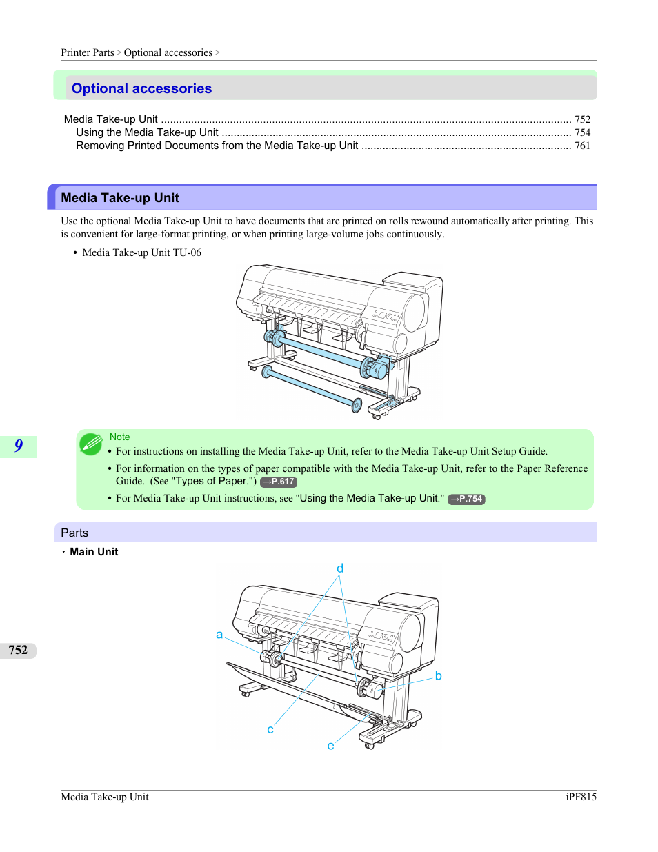 Optional accessories, Media take-up unit | Canon imagePROGRAF iPF815 User Manual | Page 768 / 960