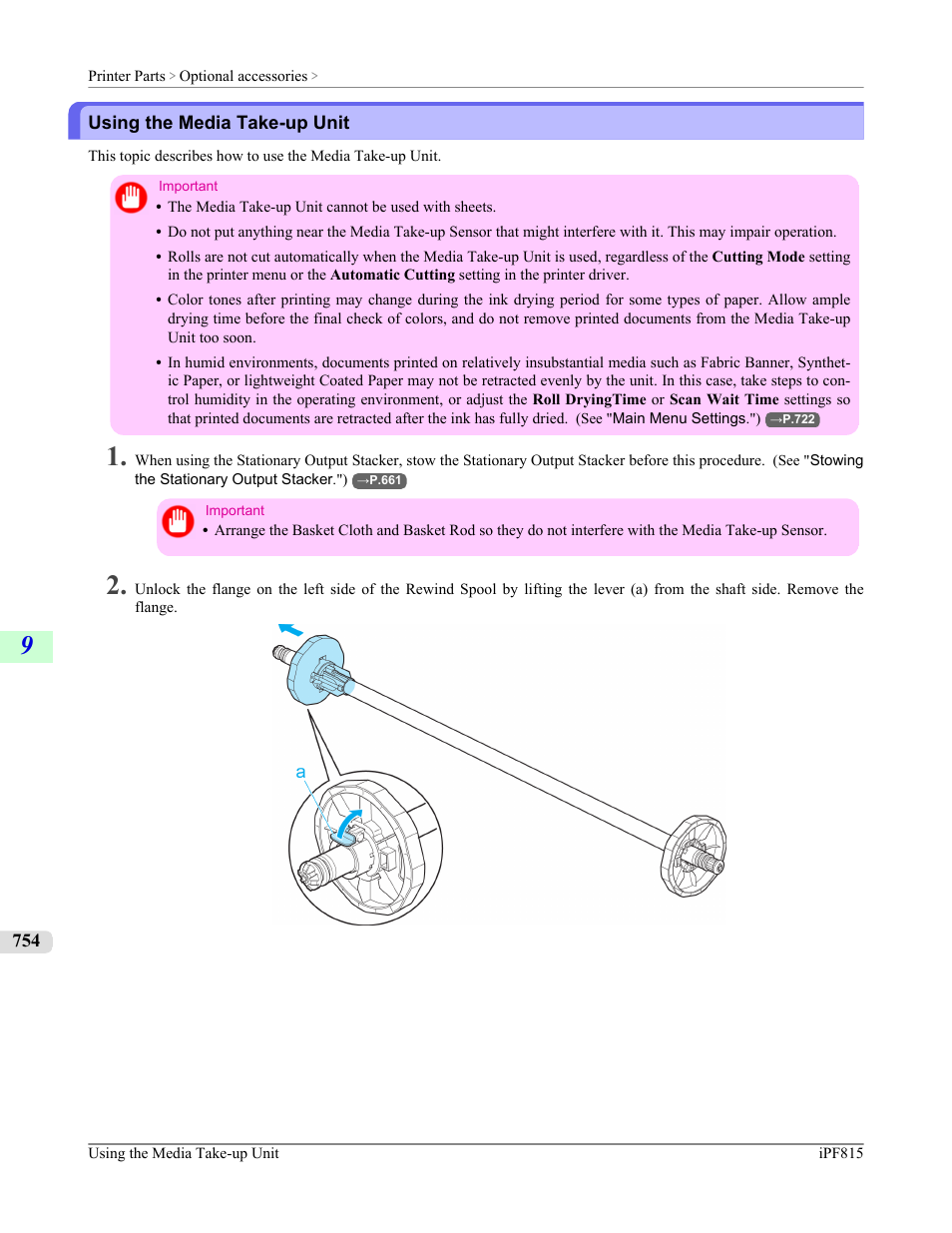 Using the media take-up unit, P.754 | Canon imagePROGRAF iPF815 User Manual | Page 770 / 960