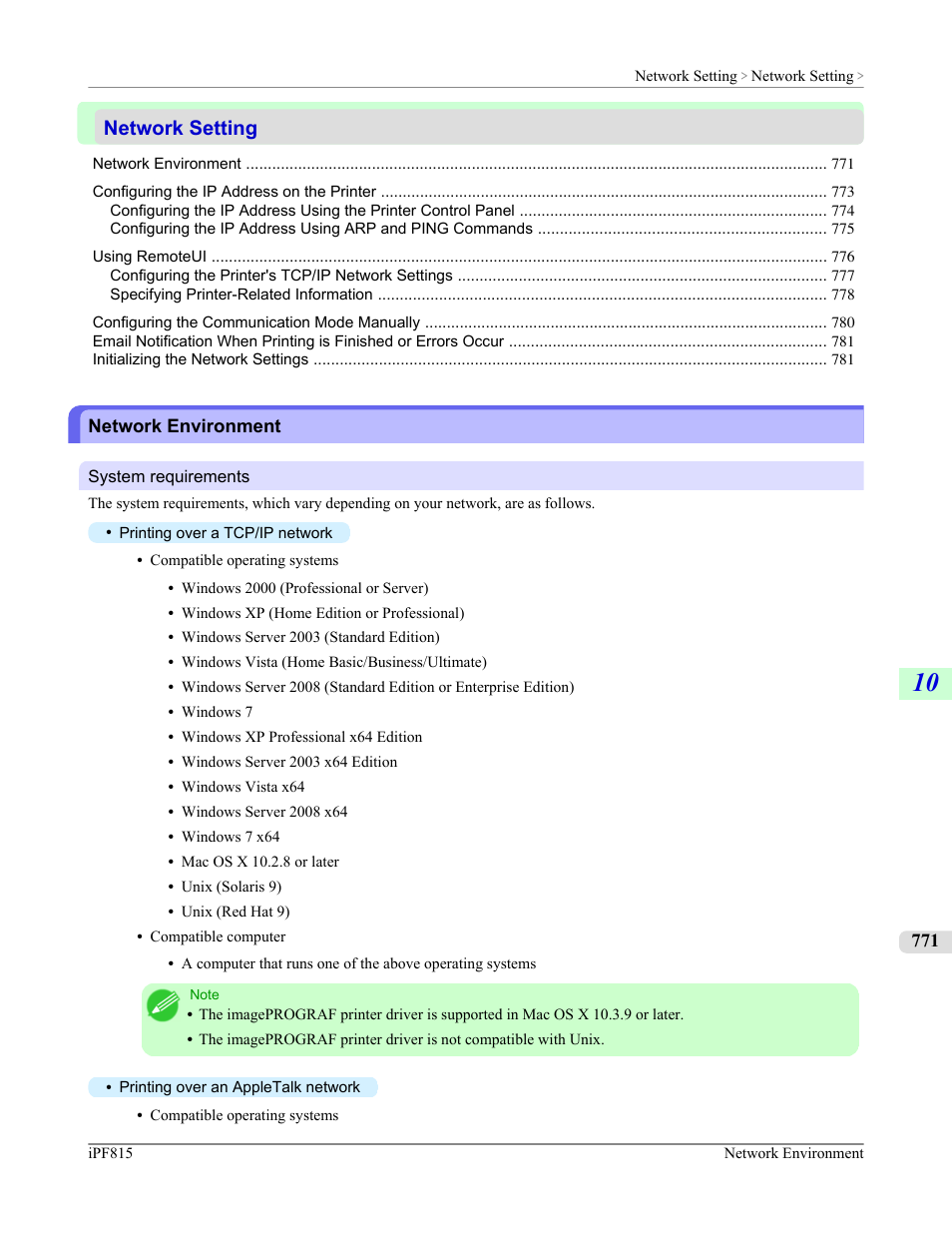 Network setting, Network environment | Canon imagePROGRAF iPF815 User Manual | Page 787 / 960