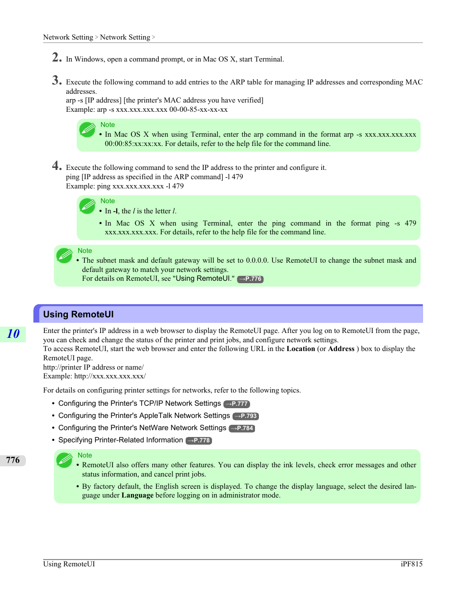 Using remoteui, See "using remoteui, P.776 | Canon imagePROGRAF iPF815 User Manual | Page 792 / 960