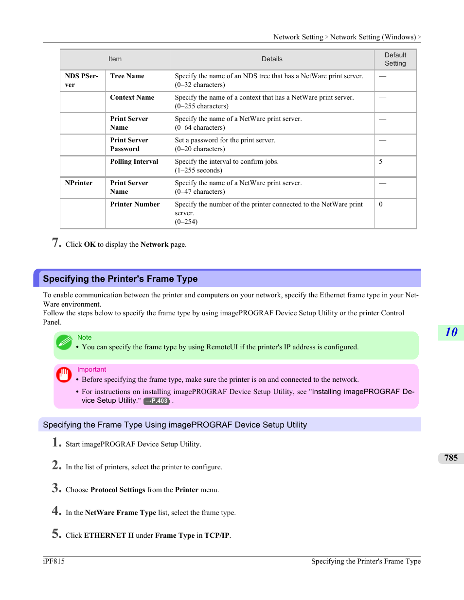 Specifying the printer's frame type | Canon imagePROGRAF iPF815 User Manual | Page 801 / 960