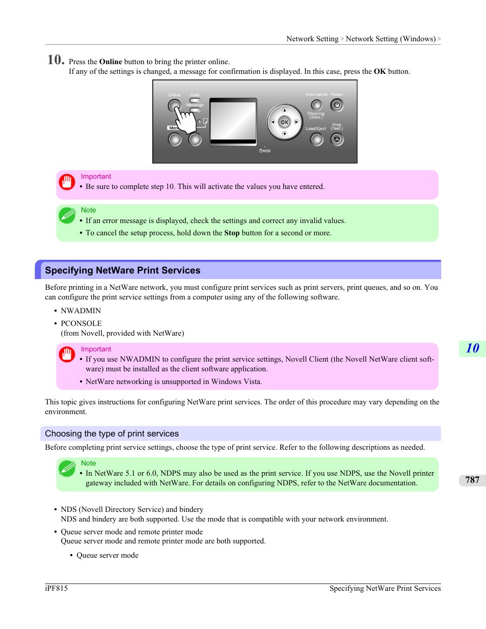 Specifying netware print services | Canon imagePROGRAF iPF815 User Manual | Page 803 / 960