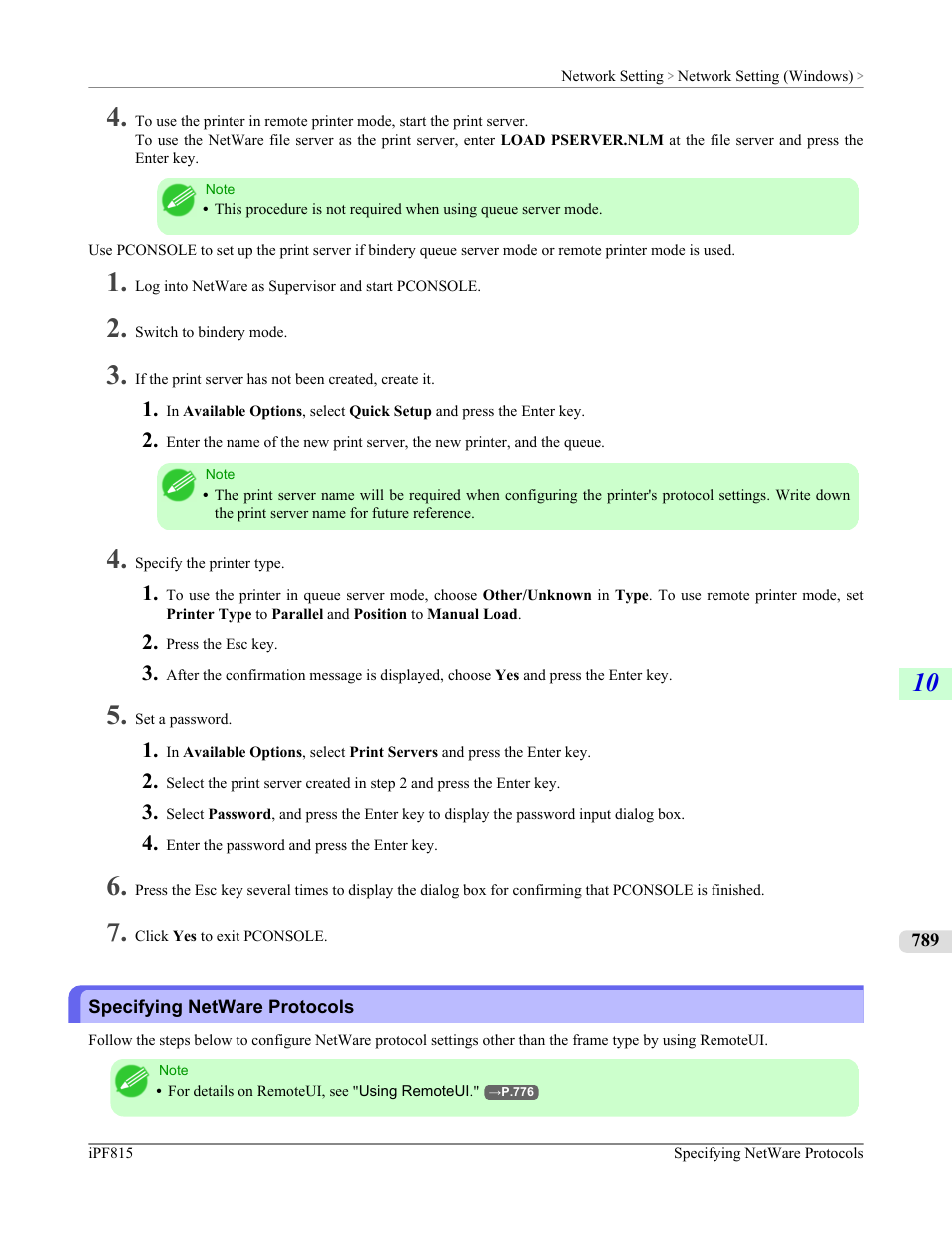 Specifying netware protocols | Canon imagePROGRAF iPF815 User Manual | Page 805 / 960