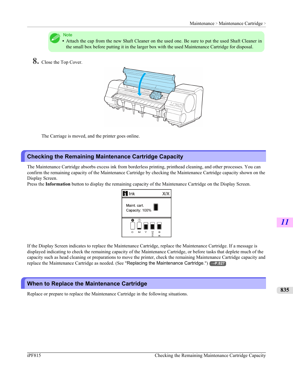 When to replace the maintenance cartridge | Canon imagePROGRAF iPF815 User Manual | Page 851 / 960