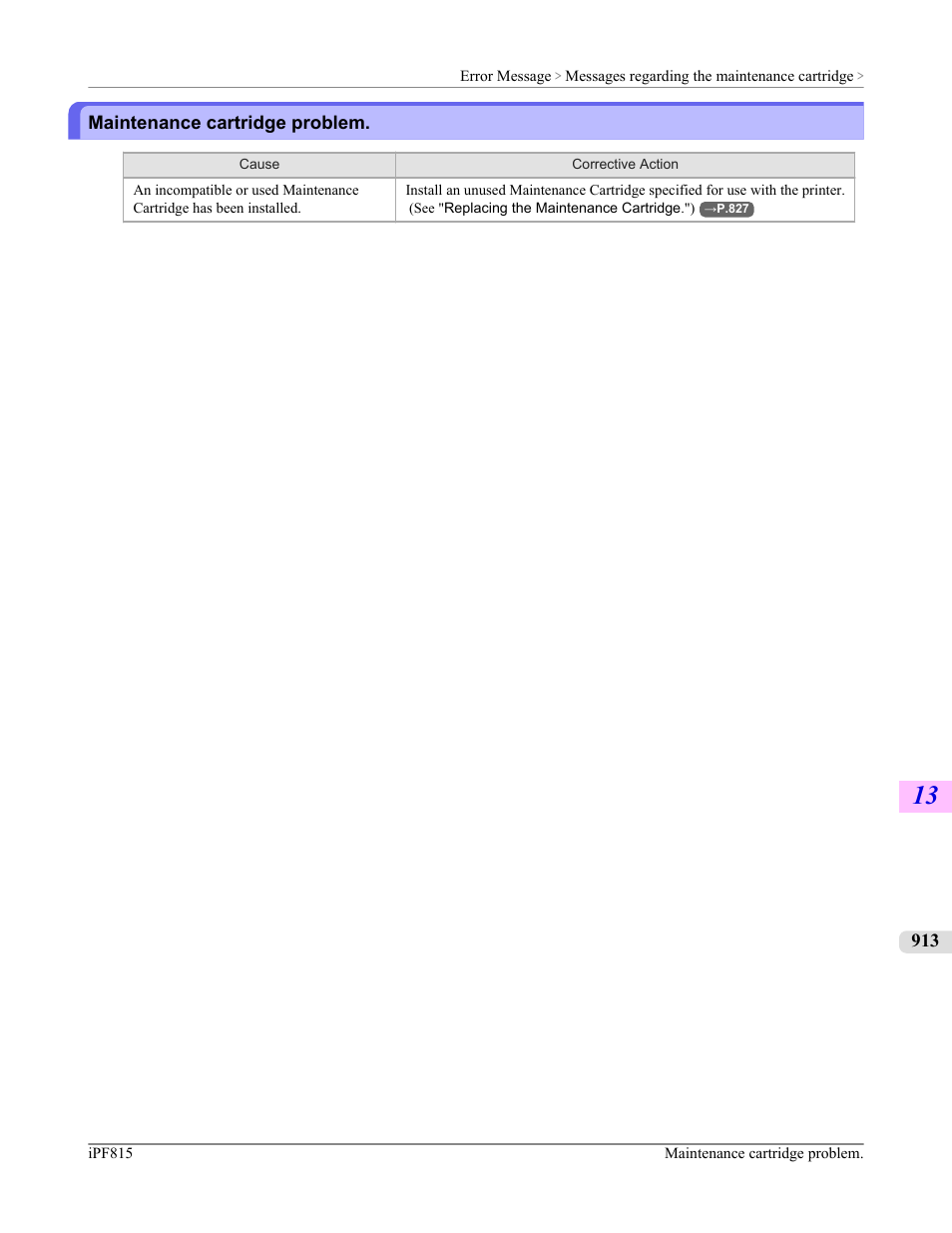 Maintenance cartridge problem | Canon imagePROGRAF iPF815 User Manual | Page 929 / 960