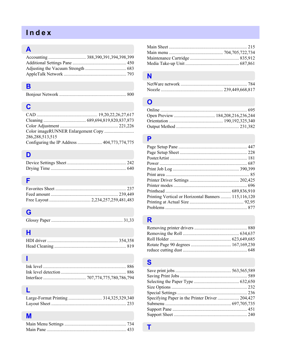 Index | Canon imagePROGRAF iPF815 User Manual | Page 957 / 960