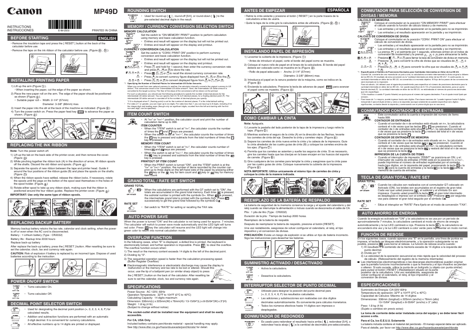 Canon MP49D User Manual | 2 pages
